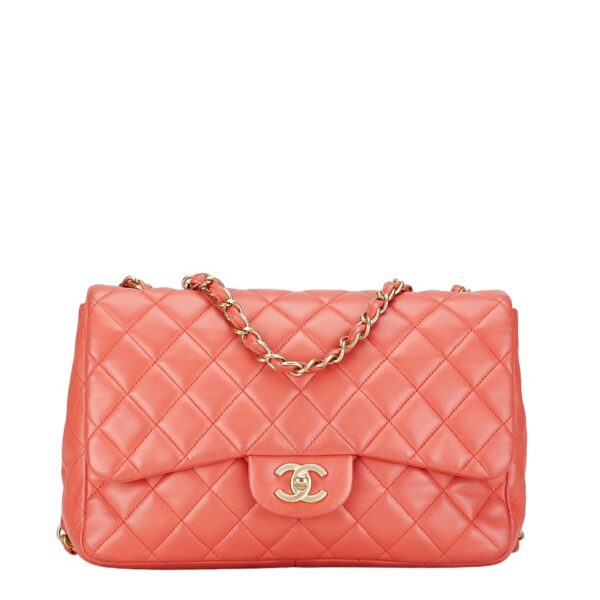 228 61621 1 Chanel Matelasse Coco Mark Chain Shoulder Bag Lambskin Salmon Pink