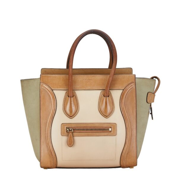 228 61646 1 Celine Luggage Micro Shopper Shoulder Bag Tricolor Beige