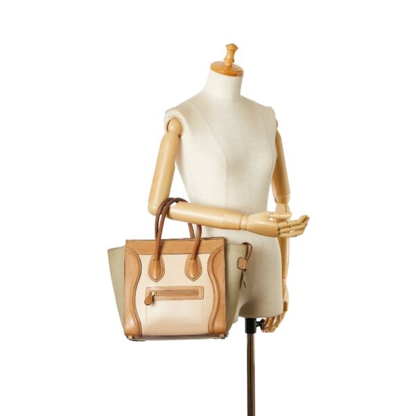 228 61646 10 Celine Luggage Micro Shopper Shoulder Bag Tricolor Beige