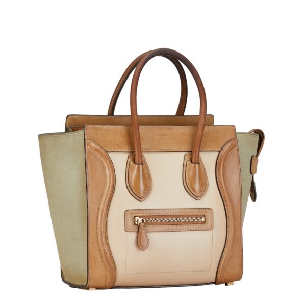 228 61646 2 Celine Luggage Micro Shopper Shoulder Bag Tricolor Beige