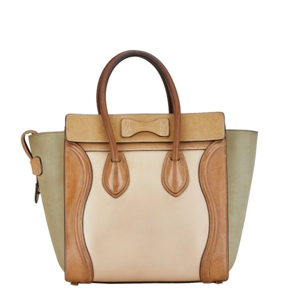 228 61646 3 Celine Luggage Micro Shopper Shoulder Bag Tricolor Beige