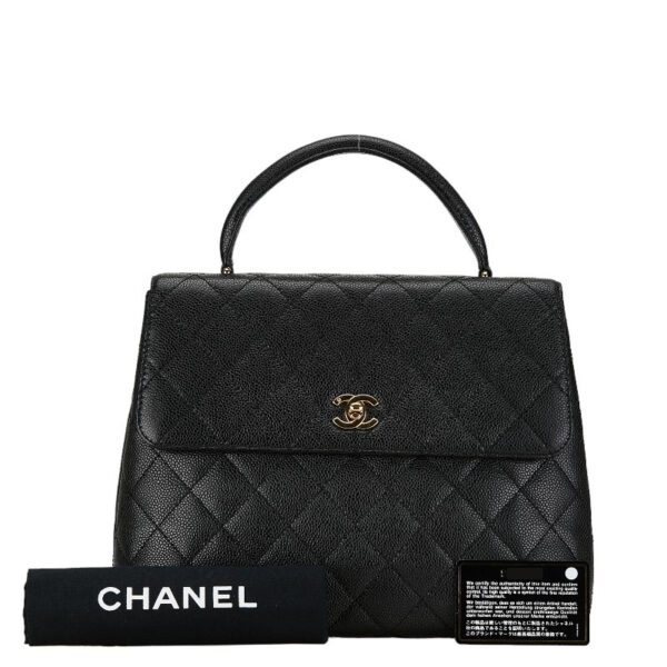 228 62536 11 Chanel Matelasse Cocomark Top Handle Bag Caviar Skin Black