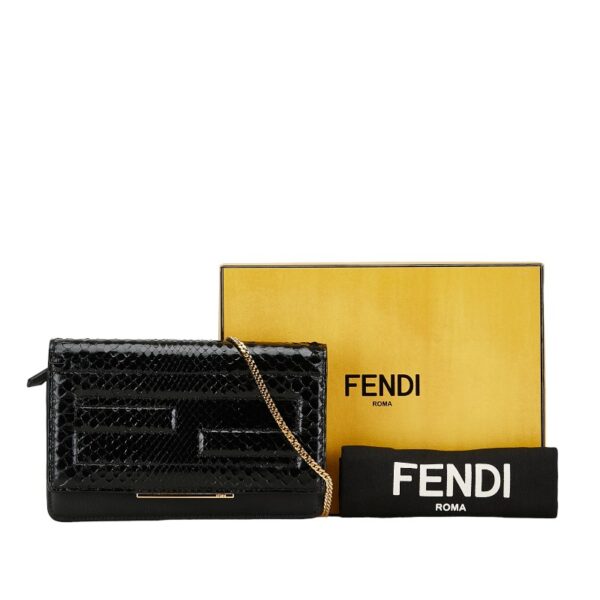 228 62593 11 Fendi Python Chain Shoulder Bag Black