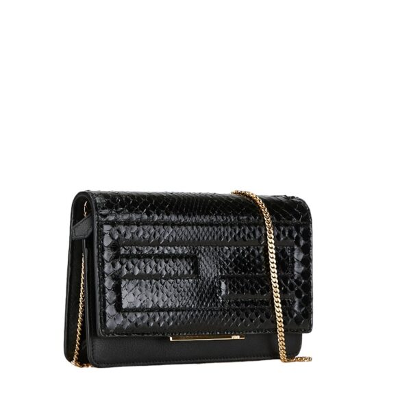 228 62593 2 Fendi Python Chain Shoulder Bag Black