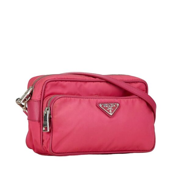 228 62594 2 Prada Triangle Plate Tessuto Nylon Crossbody Shoulder Bag Pink