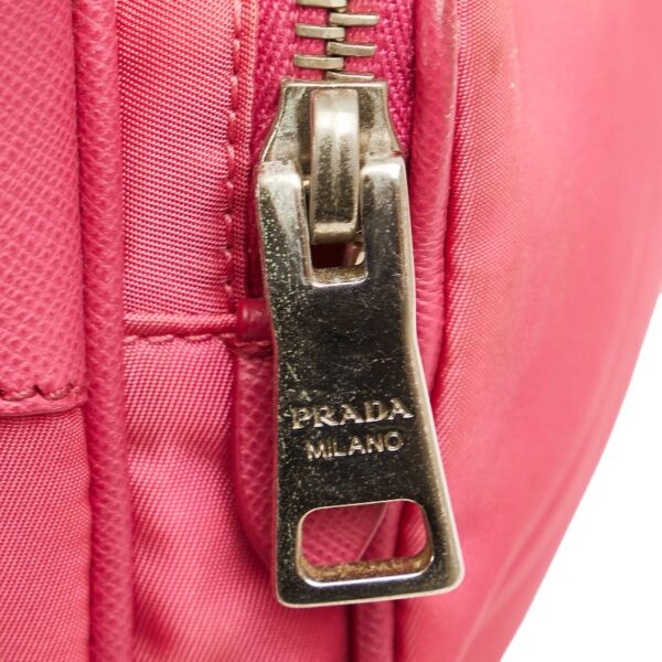 228 62594 5 Prada Triangle Plate Tessuto Nylon Crossbody Shoulder Bag Pink