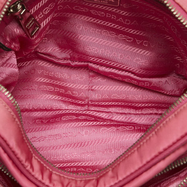 228 62594 6 Prada Triangle Plate Tessuto Nylon Crossbody Shoulder Bag Pink