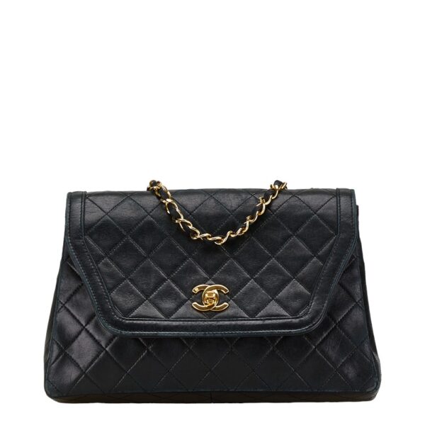 228 63640 1 Chanel Matelasse CocoMark Trapezoid Chain Shoulder Bag Black