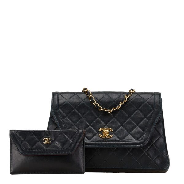 228 63640 11 Chanel Matelasse CocoMark Trapezoid Chain Shoulder Bag Black