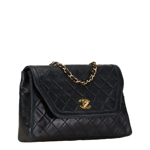 228 63640 2 Chanel Matelasse CocoMark Trapezoid Chain Shoulder Bag Black