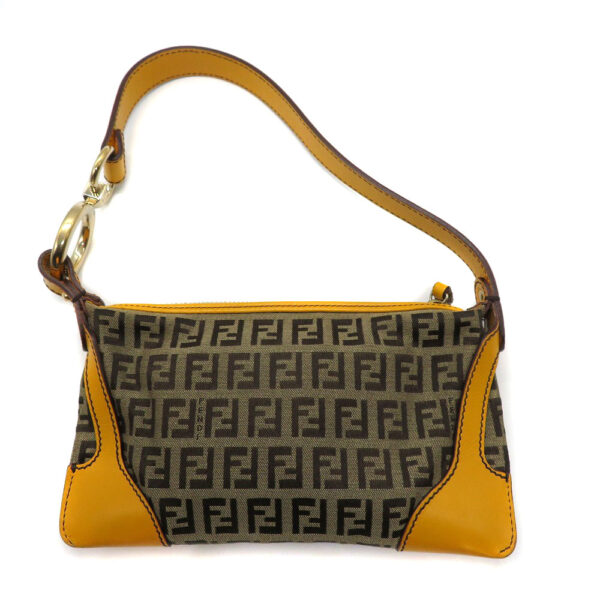 23012392 Fendi Zucchino Mini Bag Accessory Pouch Canvas Leather Brown Yellow