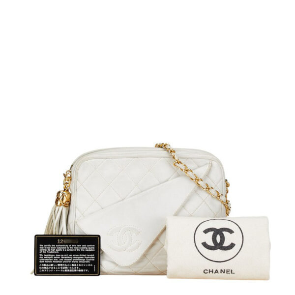 234 66649 10 Chanel Matelasse Tassel Chain Shoulder Bag Lambskin White