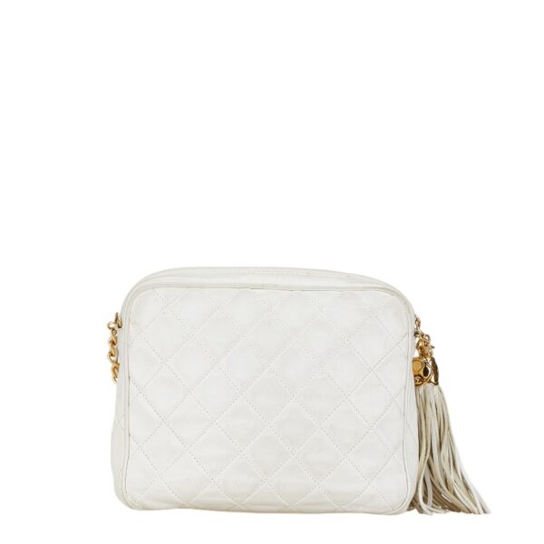 234 66649 3 Chanel Matelasse Tassel Chain Shoulder Bag Lambskin White