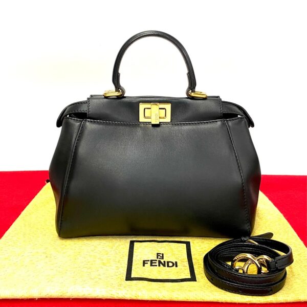 240418rvk 4007 1 FENDI Peekaboo Mini Turnlock Leather 2WAY Shoulder Bag Black