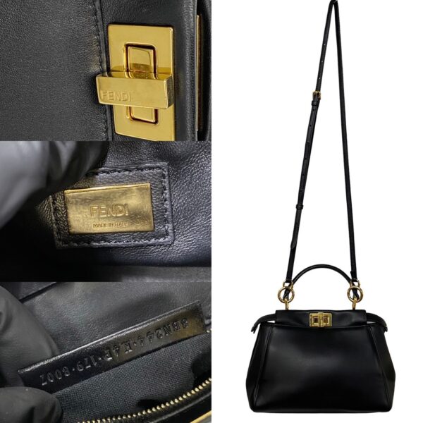 240418rvk 4007 5 FENDI Peekaboo Mini Turnlock Leather 2WAY Shoulder Bag Black