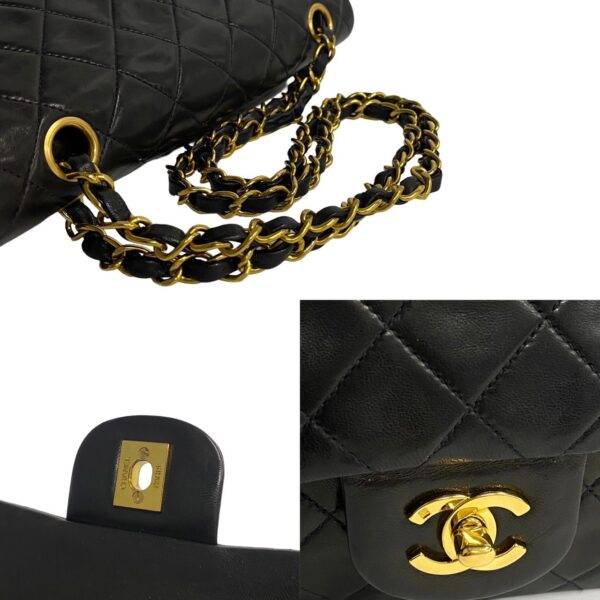 240620pga63 3 4 Chanel Matelasse Double Flap Lambskin Chain Shoulder Bag Black