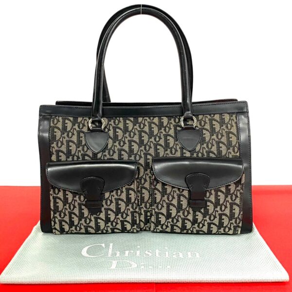 240624nta89 10 1 Christian Dior Trotter Leather Canvas Tote Bag Black