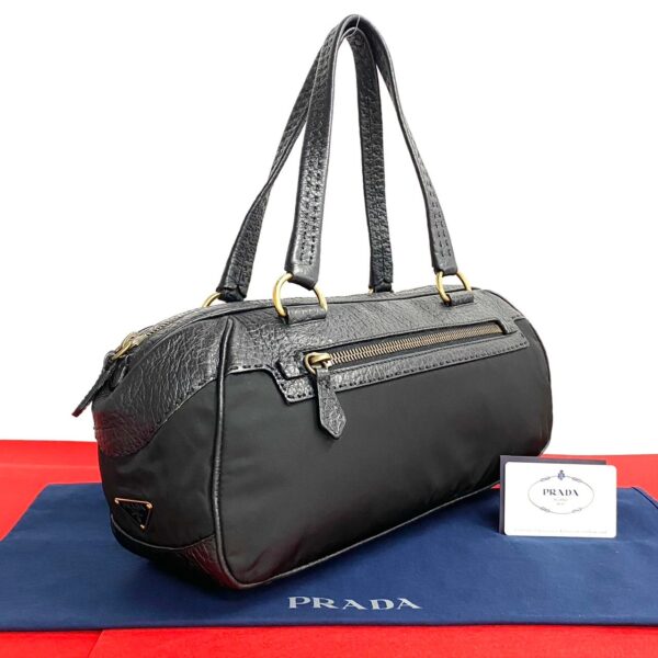 240625mna315 4 1 Prada Triangle Mini Bag Nylon Leather Black