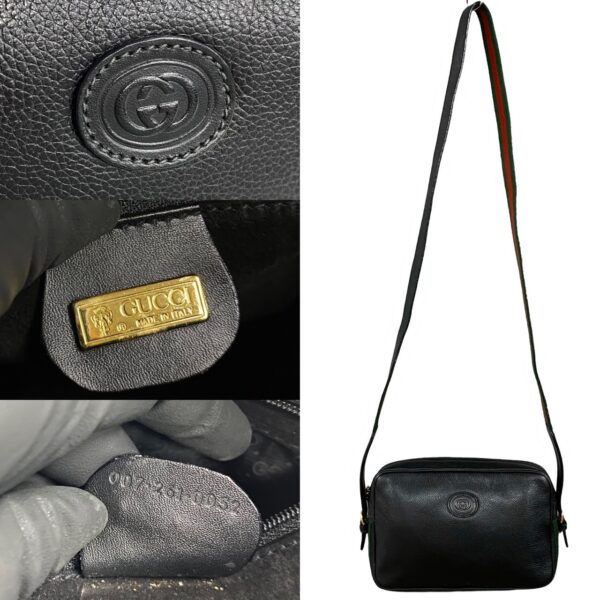 240629jpb16 4 4 Gucci Sherry Line GG Leather Mini Shoulder Bag Pochette Black