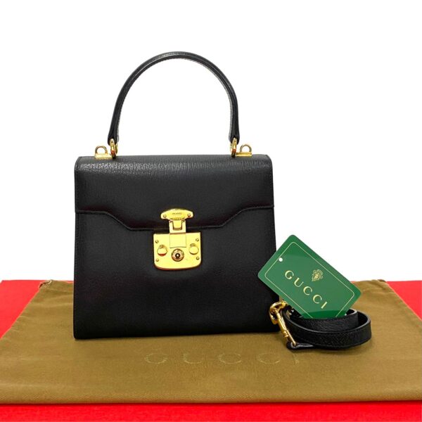 240629jpb318 2 1 Gucci Ladylock Leather 2way Handbag Shoulder Bag Black