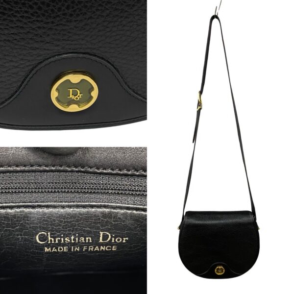 240629jpb386 2 4 Christian Dior Fittings Leather Shoulder Bag Black