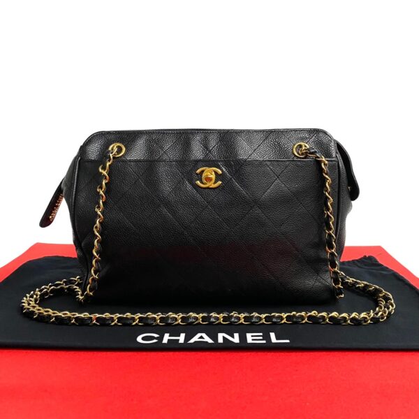 240630kma756 1 1 Chanel Matelasse Coco Mark Matte Caviar Skin Chain Shoulder Handbag Black