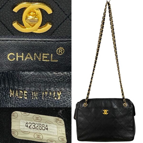 240630kma756 1 4 Chanel Matelasse Coco Mark Matte Caviar Skin Chain Shoulder Handbag Black