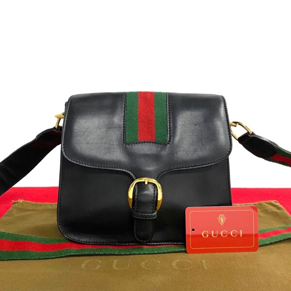 240630kma803 8 1 Gucci Sherry Line Leather Shoulder Bag Pochette Black