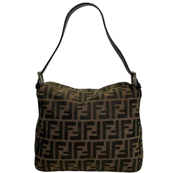 2406jpa283 2 5 FENDI Zucca FF Pattern Canvas Leather Shoulder Bag Brown