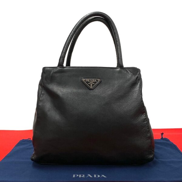 2406jpa429 4 1 Prada Triangle Mini Tote Bag Nylon Leather Black