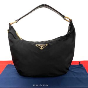 2406jpa558 1 1 PRADA Triangle Logo Plate Crossbody Shoulder Bag Black Nylon