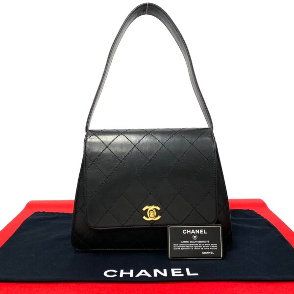 2406jpa7 4 1 Chanel Matelasse 225cm Coco Mark Lambskin Shoulder Bag Black