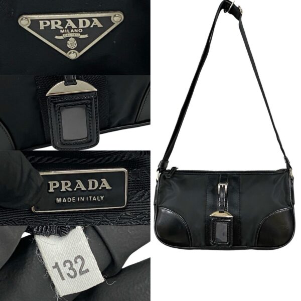 240702mnb252 5 4 Prada Triangle Shoulder Bag Mini Handbag Nylon Leather Black