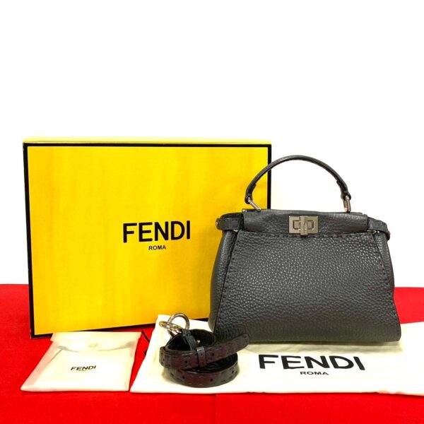 240702rvb 14306 1 FENDI Peekaboo Mini Selleria Leather 2WAY Shoulder Bag Gray