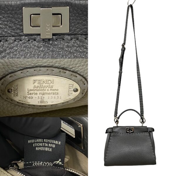 240702rvb 14306 4 FENDI Peekaboo Mini Selleria Leather 2WAY Shoulder Bag Gray