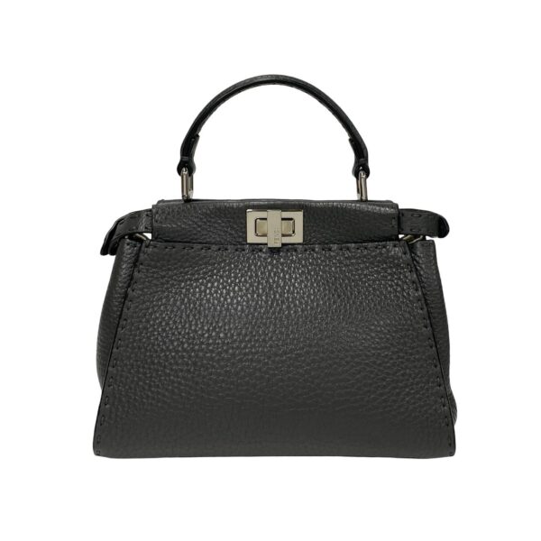 240702rvb 14306 5 FENDI Peekaboo Mini Selleria Leather 2WAY Shoulder Bag Gray