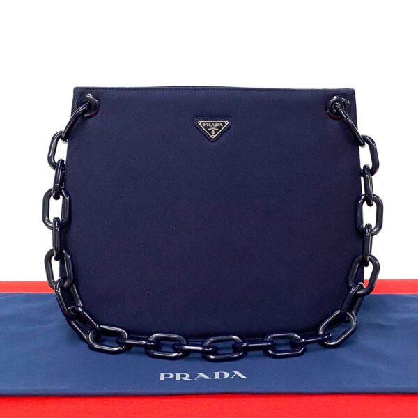 240704pgb43 5 1 Prada Triangle Tote Bag Jersey Chain Shoulder Bag Navy