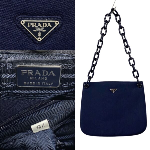 240704pgb43 5 4 Prada Triangle Tote Bag Jersey Chain Shoulder Bag Navy