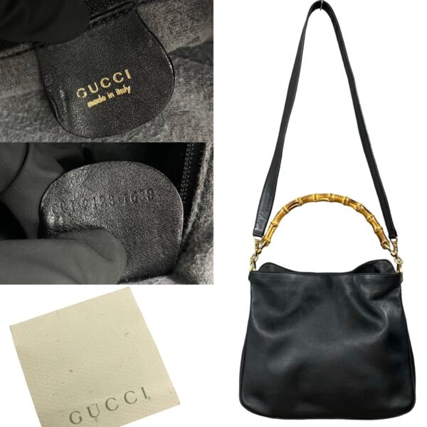 240718jpb169 4 4 Gucci Bamboo Leather 2way Shoulder Bag Handbag Tote Bag Black