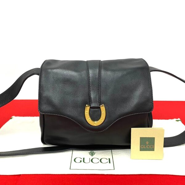 240718jpb208 6 1 Gucci Horseshoe Leather Shoulder Bag Pochette Black