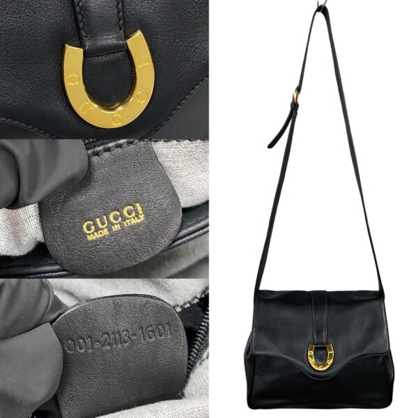 240718jpb208 6 4 Gucci Horseshoe Leather Shoulder Bag Pochette Black