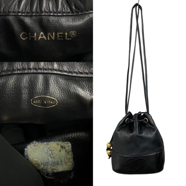 240718jpb238 3 4 Chanel Coco Lambskin Drawstring Shoulder Mini Tote Bag Black