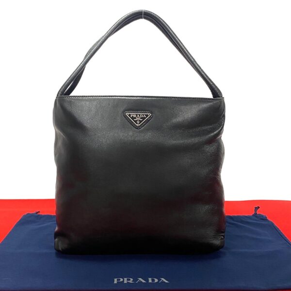 240718jpb304 4 1 Prada Triangle Shoulder Bag Leather Tote Bag Black