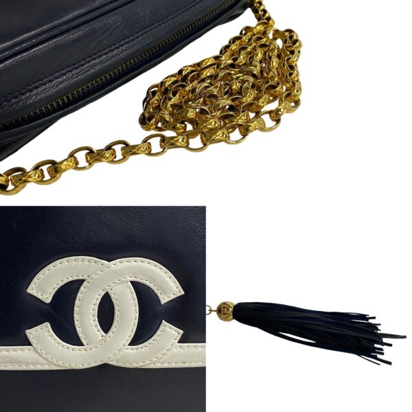 240718jpb320 1 8 Chanel Coco Mark Fringe Lambskin Chain Shoulder Bag Navy