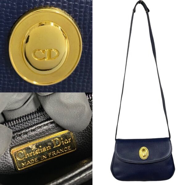 240718jpb339 8 4 Christian Dior CD Leather Shoulder Bag Navy