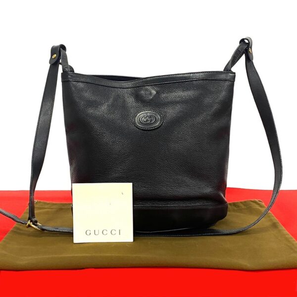 240718jpb77 5 1 Gucci GG Leather Shoulder Bag Pochette Sacoche Black