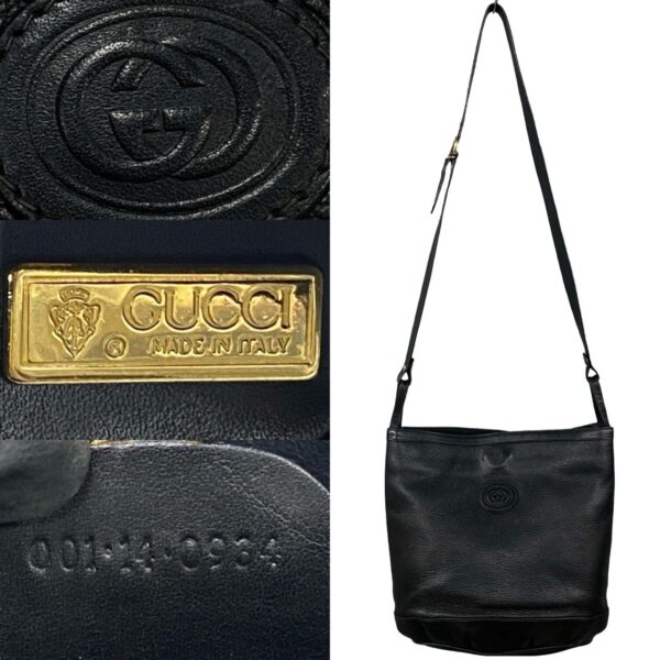 240718jpb77 5 4 Gucci GG Leather Shoulder Bag Pochette Sacoche Black