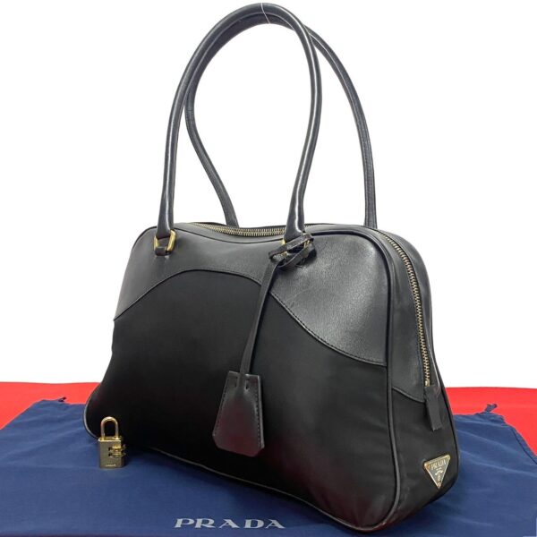 240718jpb87 7 1 Prada Triangle Mini Bag Leather Nylon Black