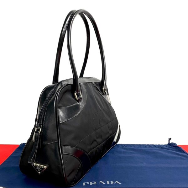 240719b249 10 1 Prada Triangle Mini Bag Nylon Leather Black