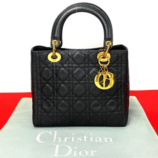 240719b420 2 1 Christian Dior Lady Dior Cannage Leather Mini Tote Bag Black